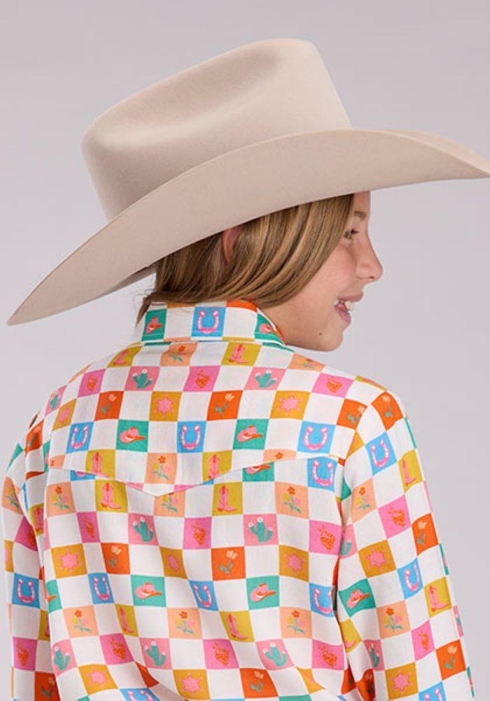 Girl's Checkers Print Western Shirt