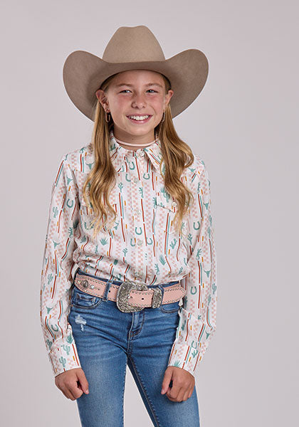 GIRLS ROPER SHIRT CHECKERS AND STRIPE PRINTED RAYON