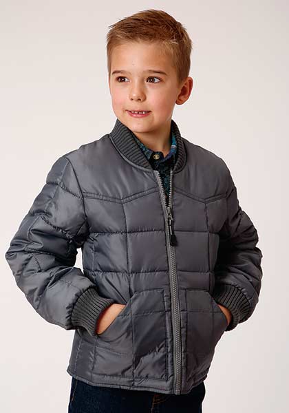 Roper Boy's Gray Poly Filled Quilted Outerwear Zip Front Jacket