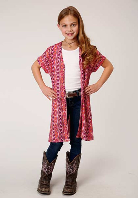 Youth Girl's Roper Aztec Print Cardigan