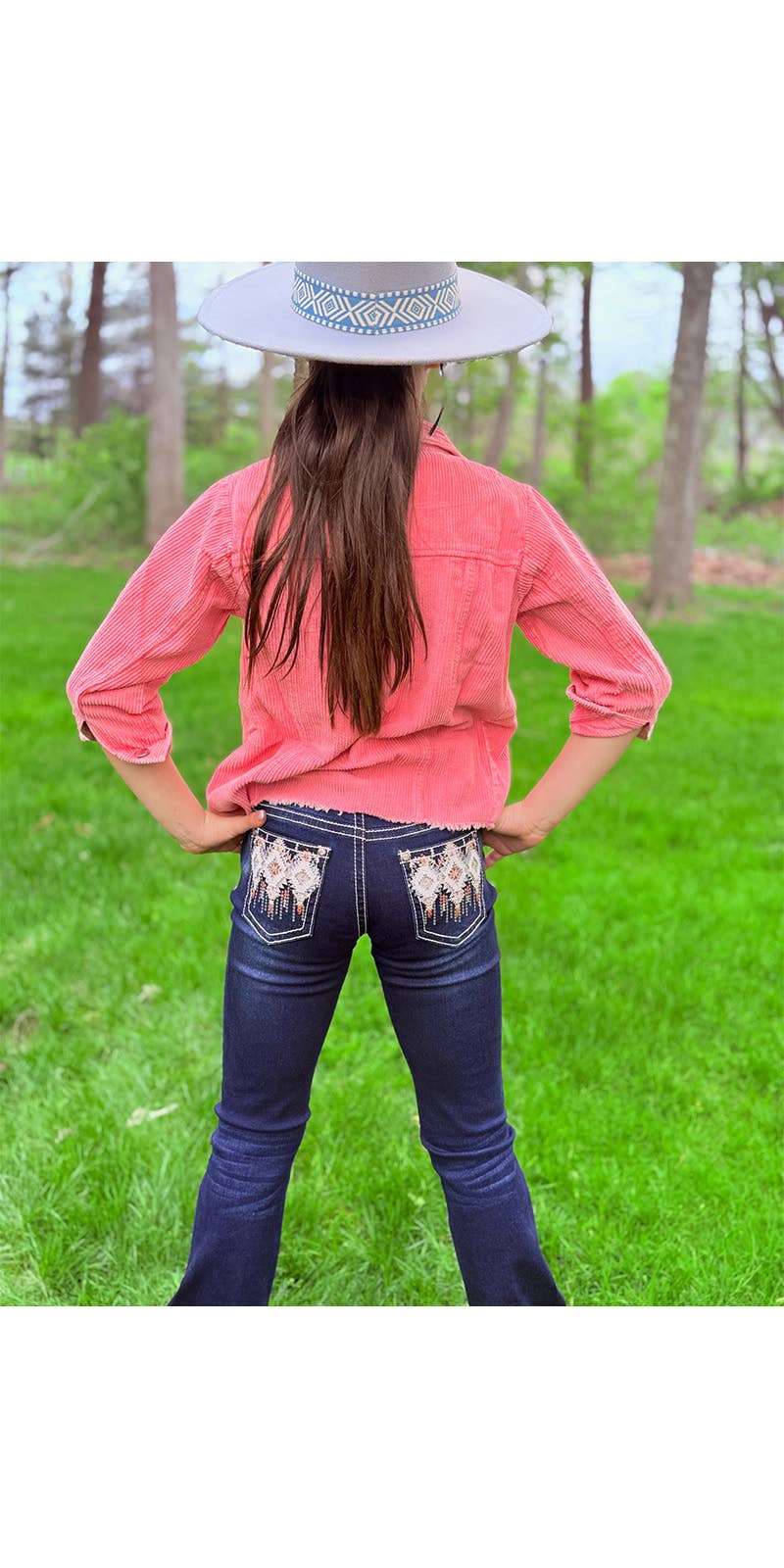 Girls' Western Bootcut Jeans Aztec Pocket