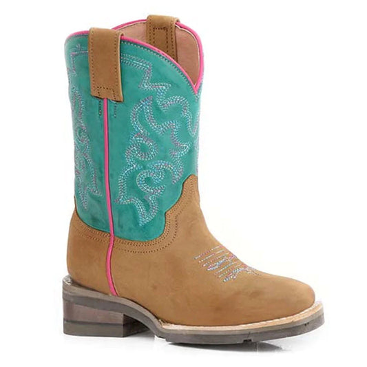 Youth girl's Roper Tan & Turquoise Square Toe Western Boots