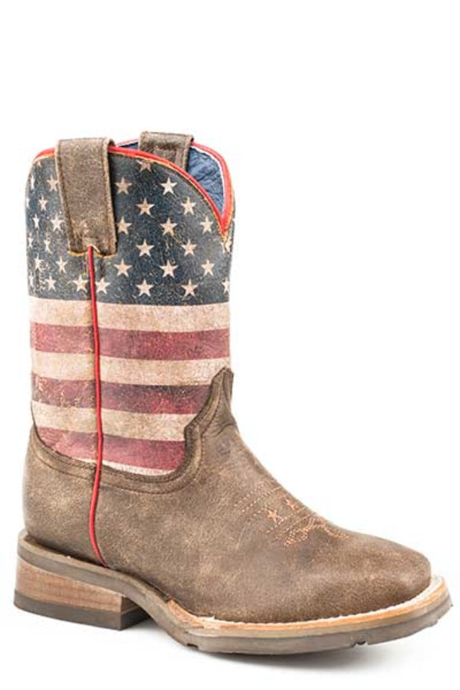 Youth kids Roper 'Lil America' Flag Western Cowboy Boots