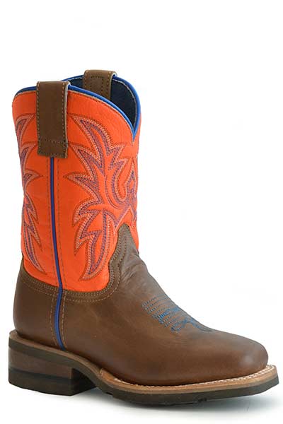 Roper Youth Orange & Brown 'Cowboy' Square Toe Western Boots
