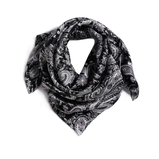 33" x 33" Black silver Paisley Wild Rag