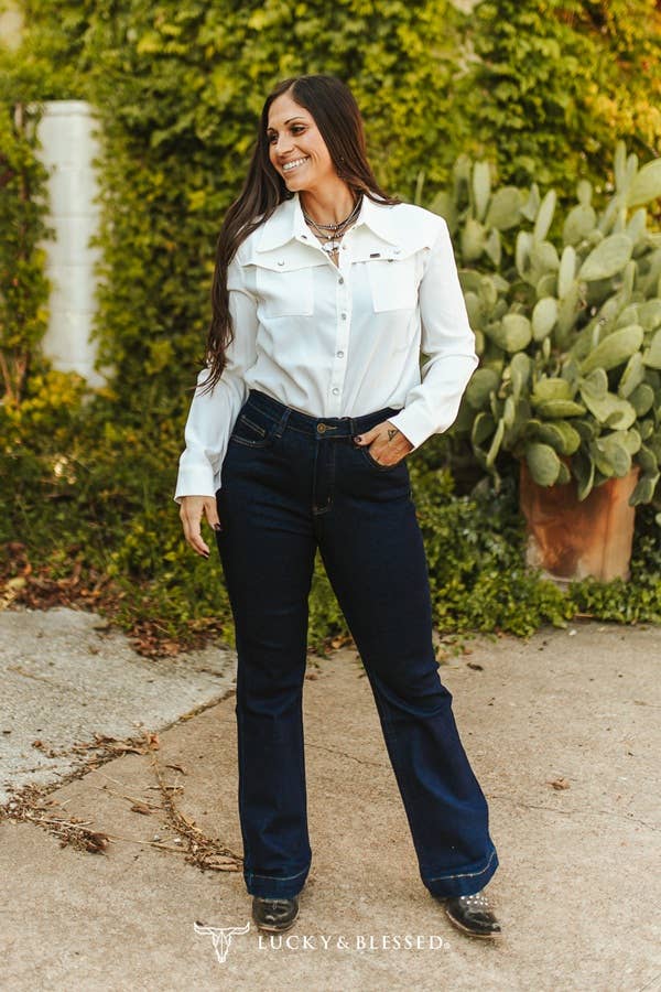 Dark Wash High Rise Trouser Jeans