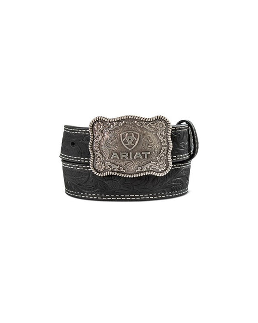 Ariat Boy's Double Stitch Black Floral Western Belt