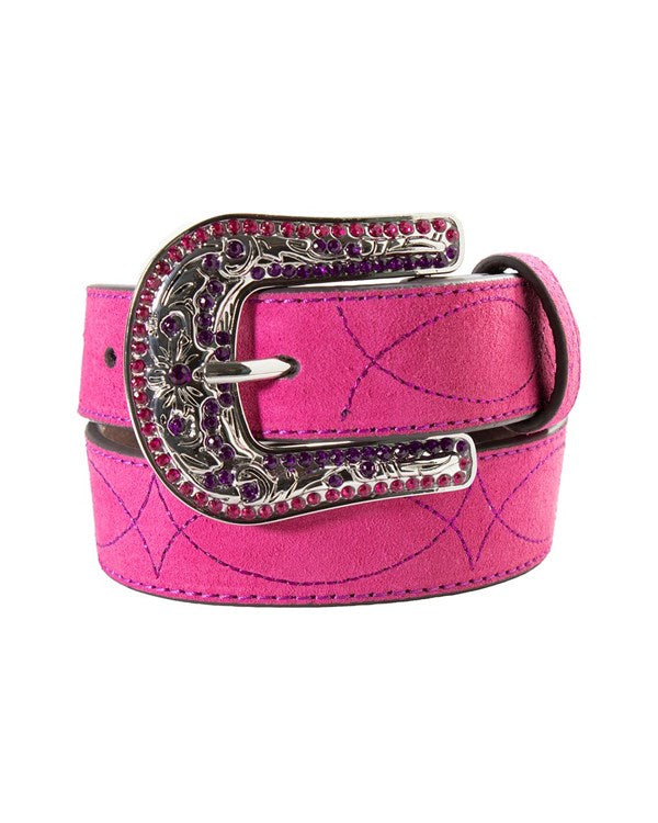 3D Girl's Roughout Floral Hot Pink Western Belt