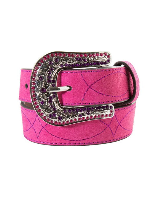 3D Girl's Roughout Floral Hot Pink Western Belt