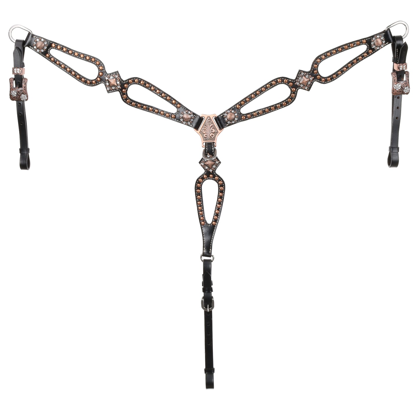 Showman Black Headstall and Breastcollar Set with Copper Engraved Conchos