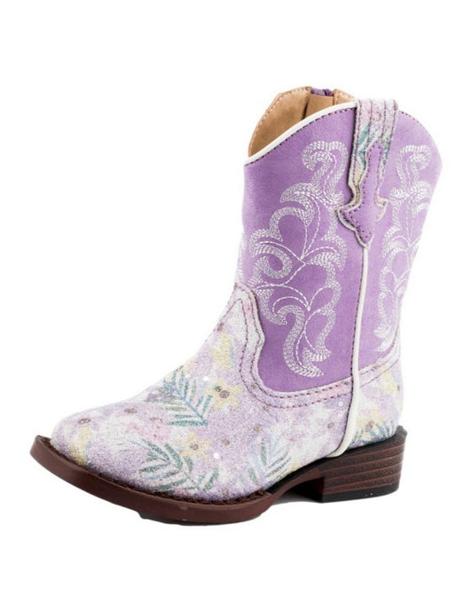 Roper Toddler girl's Light purple Floral Glitter Cowgirl Boots