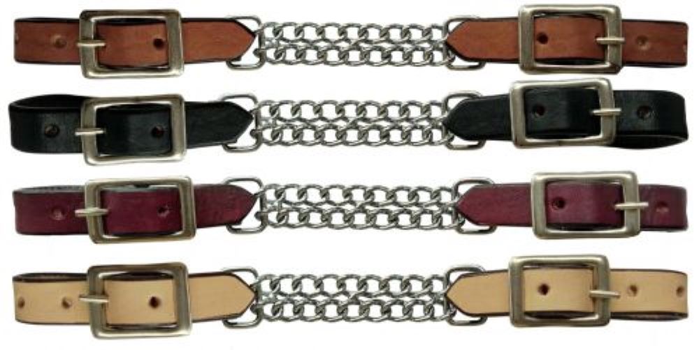 Leather Curb Strap w/ Double chain - 4 Colors