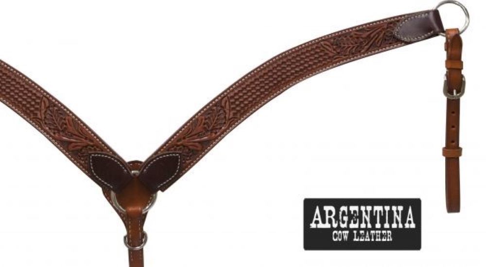 1 3/4" Argentina Cow Leather Breast Collar w/ Floral & Basket weave