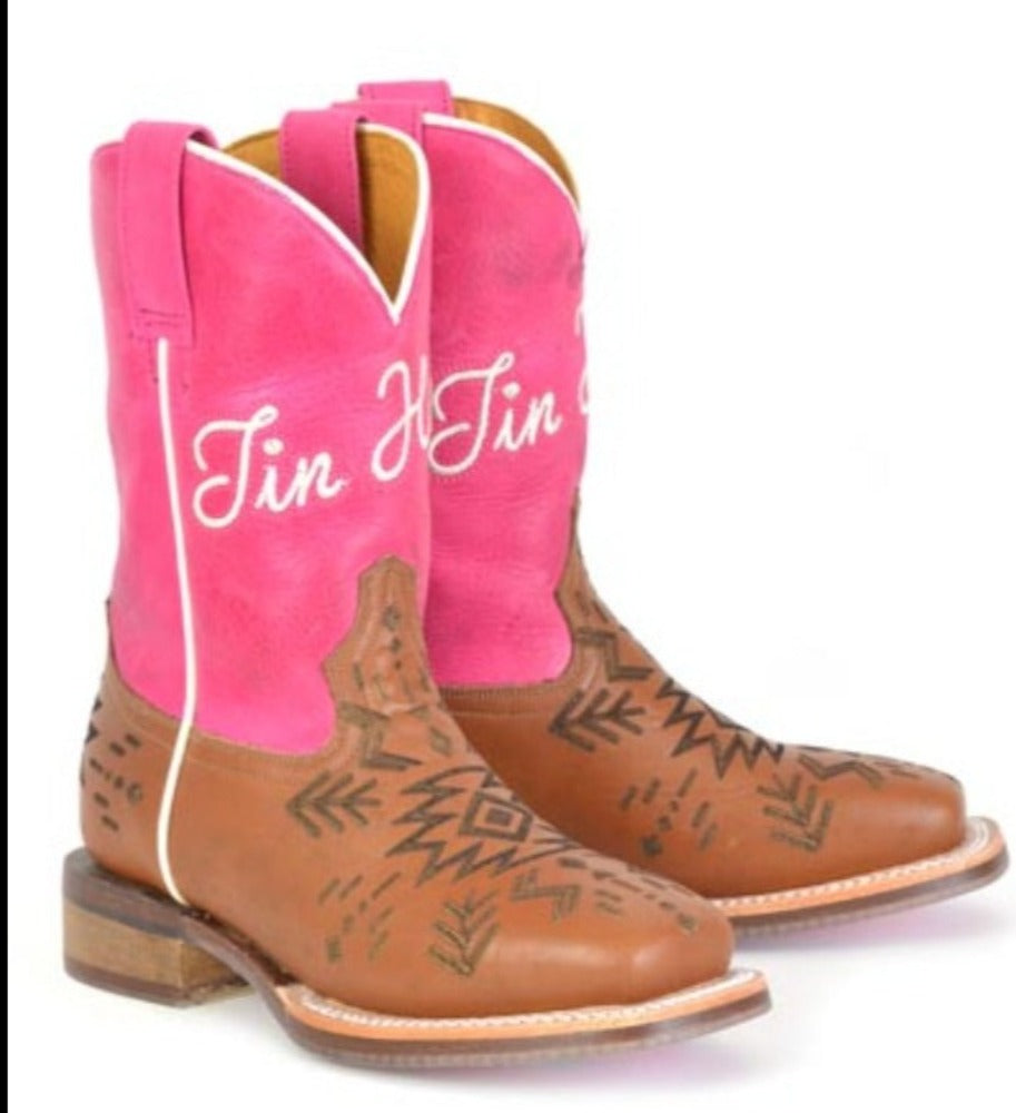 Girl's Tin Haul Pink 'All Points West' Cowboy Boots