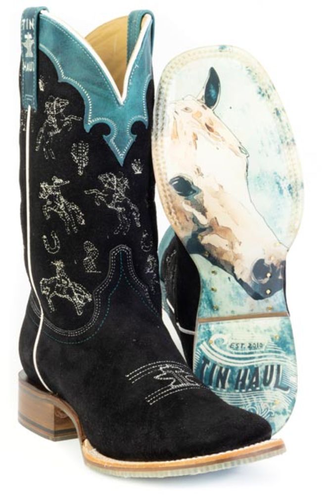 Women's TIN HAUL BORN TO BE FREE Square Toe Black Cowboy Boots