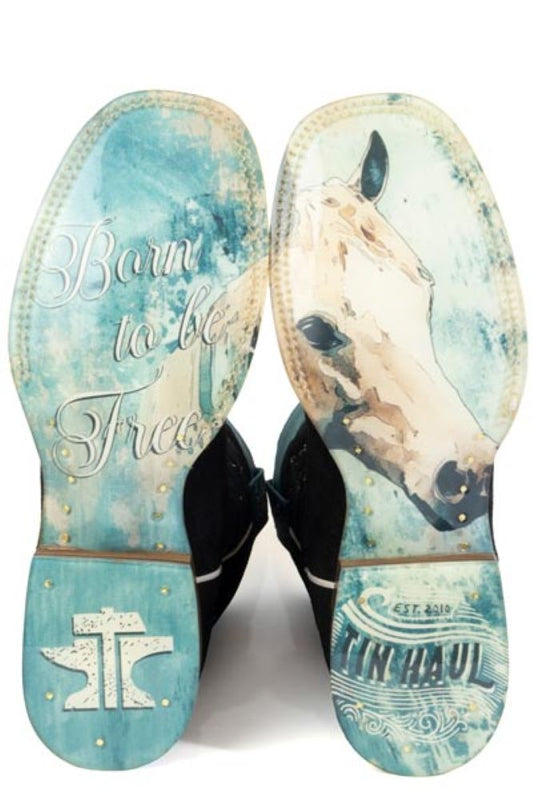 Women's TIN HAUL BORN TO BE FREE Square Toe Black Cowboy Boots