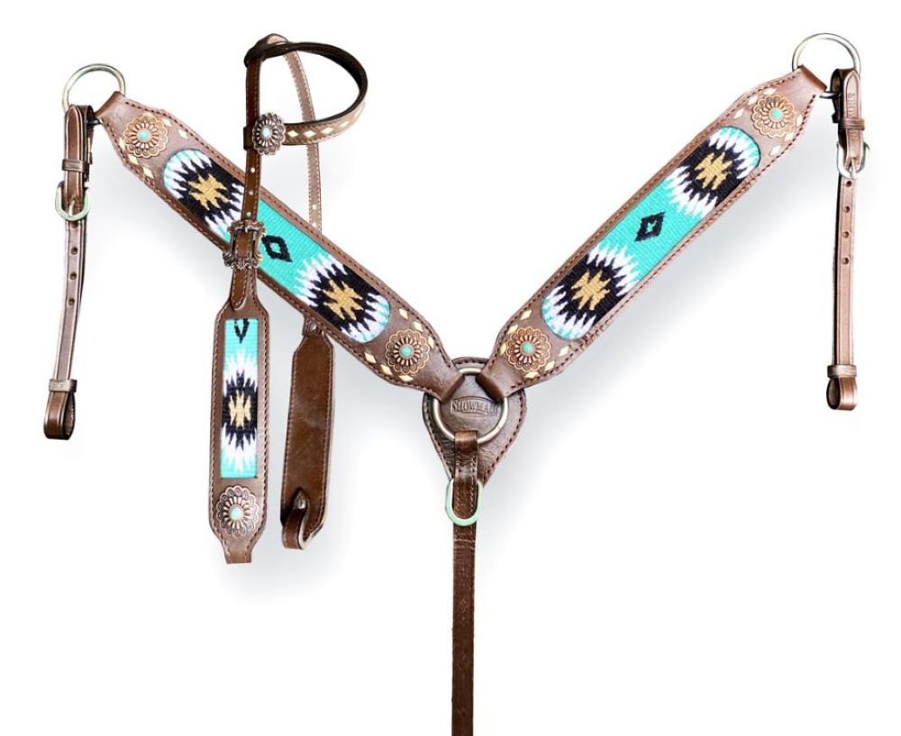 Browband Bridle & Breast Collar w/ Wool Southwest Inlay