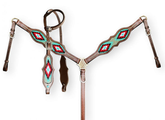 Browband Bridle & Breast Collar w/ Wool Southwest Blanket Inlay