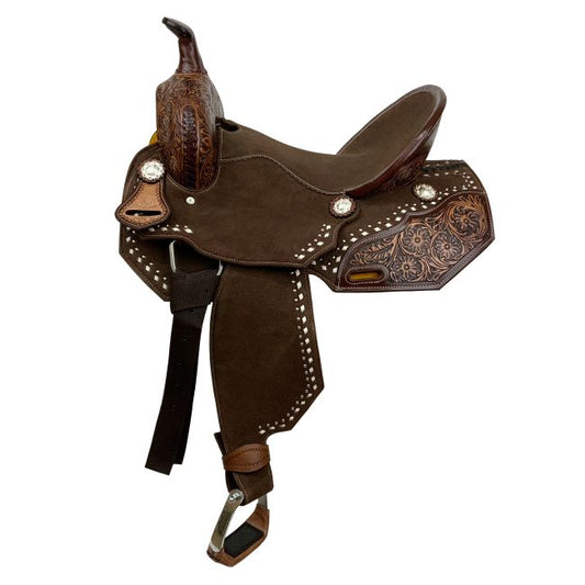 Circle S Chocolate Calico Barrel Style Saddle 14"