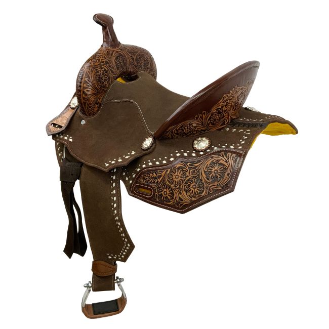 Circle S Chocolate Calico Barrel Style Saddle 14"