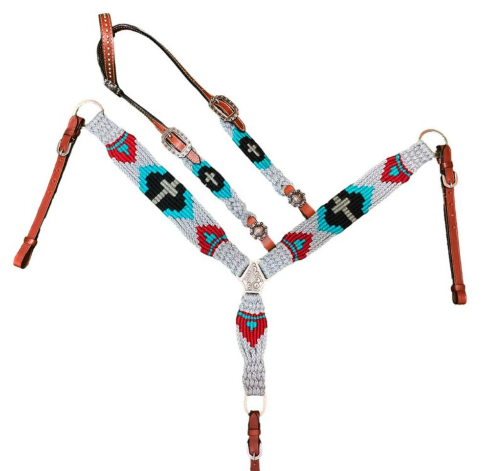 Pony Size Corded One Ear Headstall and Breast Collar Set - Cross