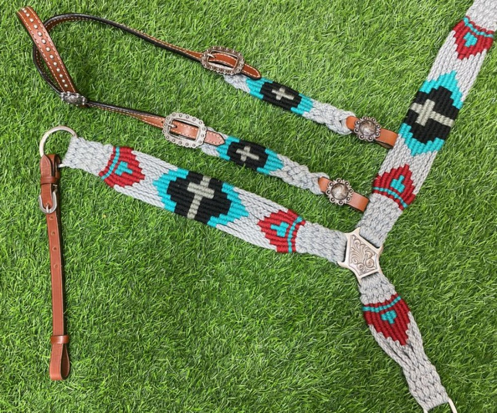 Pony Size Corded One Ear Headstall and Breast Collar Set - Cross