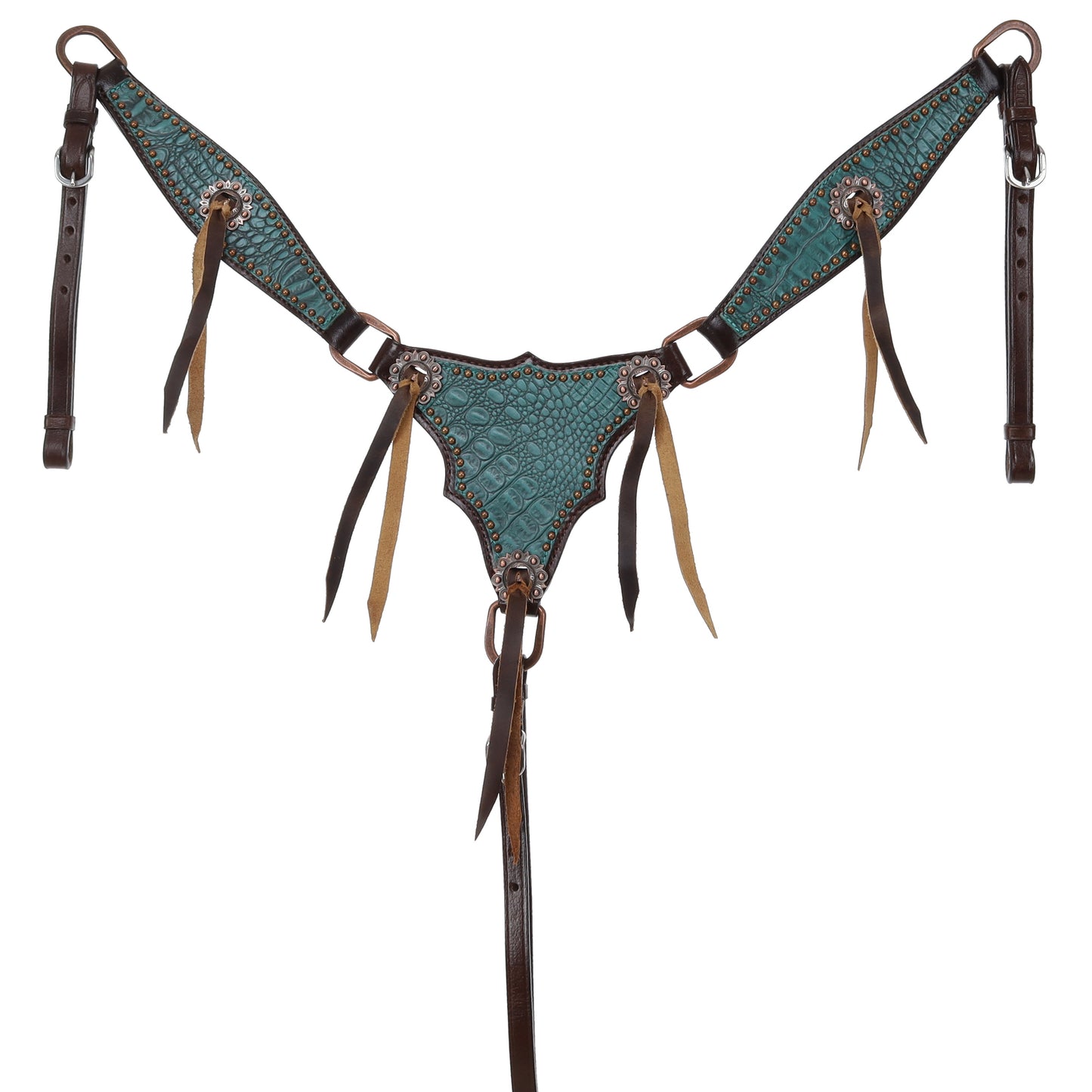 Showman Turquoise Gator One Ear Headstall and Breastcollar Set