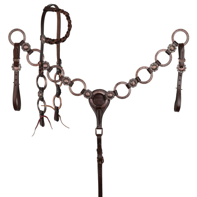 Showman Roughrider Rings One Ear Headstall and Breastcollar Set