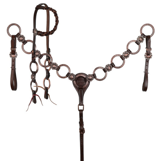 Showman Roughrider Rings One Ear Headstall and Breastcollar Set