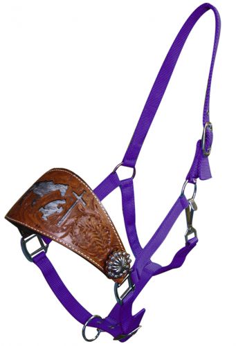 Nylon bronc halter hair on cowhide praying cowboy