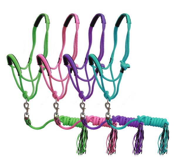Pony braided nylon rope halter with lead