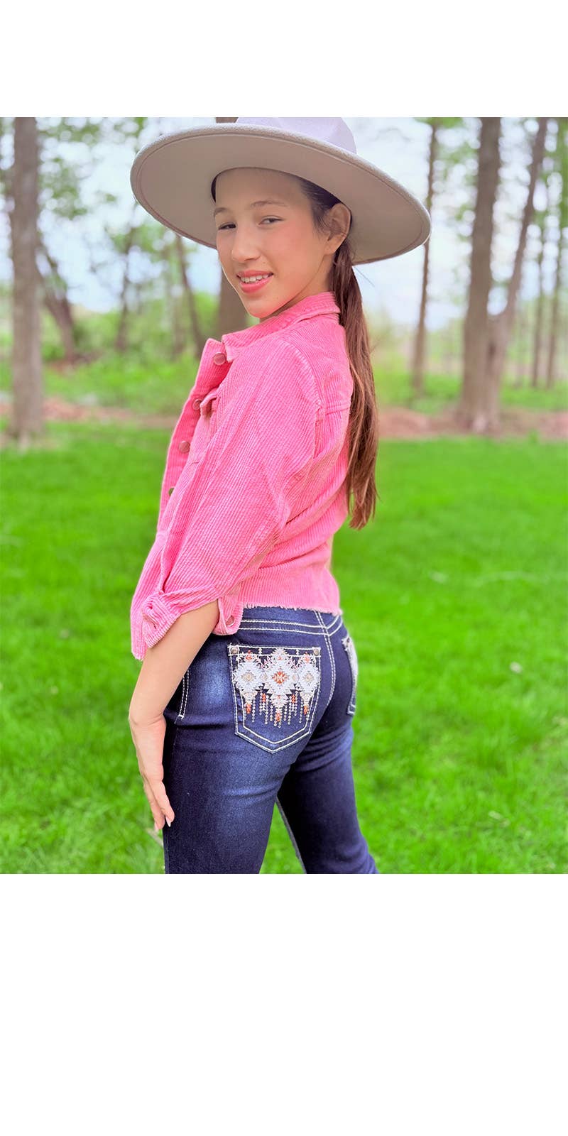 Girls' Western Bootcut Jeans Aztec Pocket