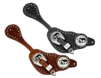 Men's Floral tooled Leather Spur Straps w/ Praying cowboy conchos