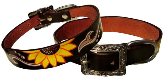 Showman Sunflower Genuine Leather Dog Collar
