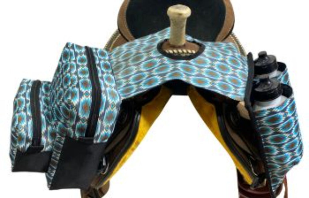 Blue Aztec Print Nylon Horn Bag