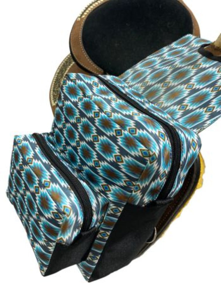 Blue Aztec Print Nylon Horn Bag