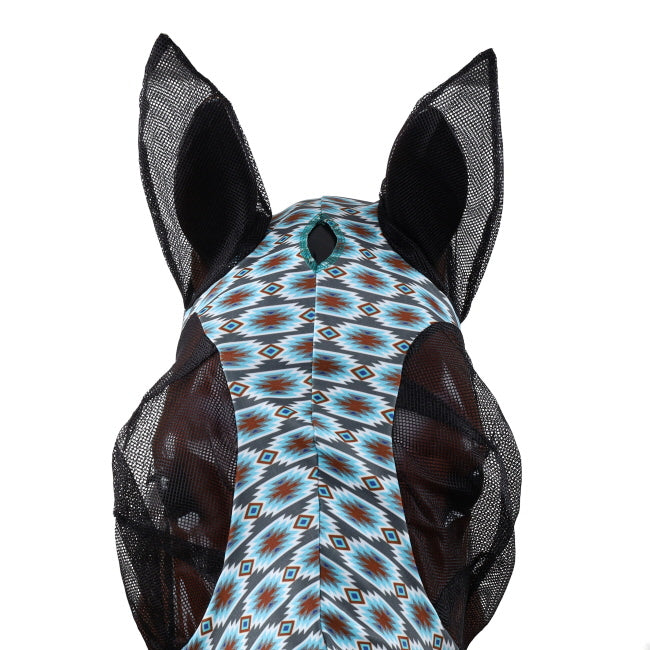 Showman Gray Blue Aztec Lycra Fly Mask