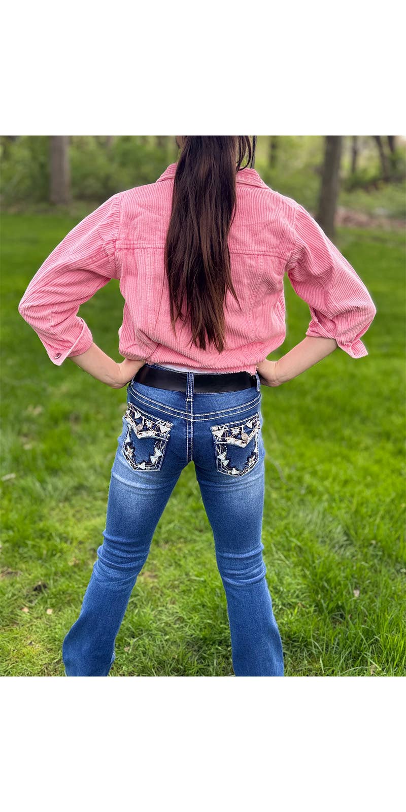 Girls' Western Bootcut Jeans Flap Pocket