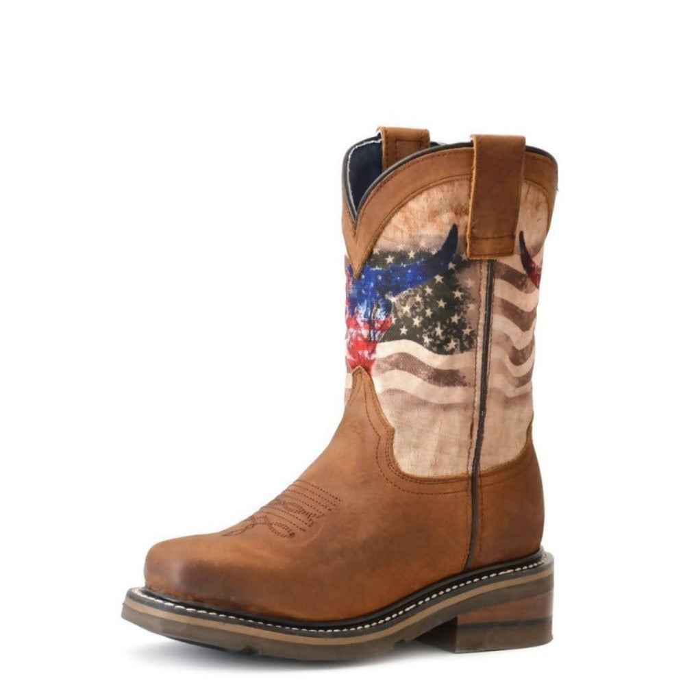 Boy's Roper American Flag & Skull Western Cowboy Boots