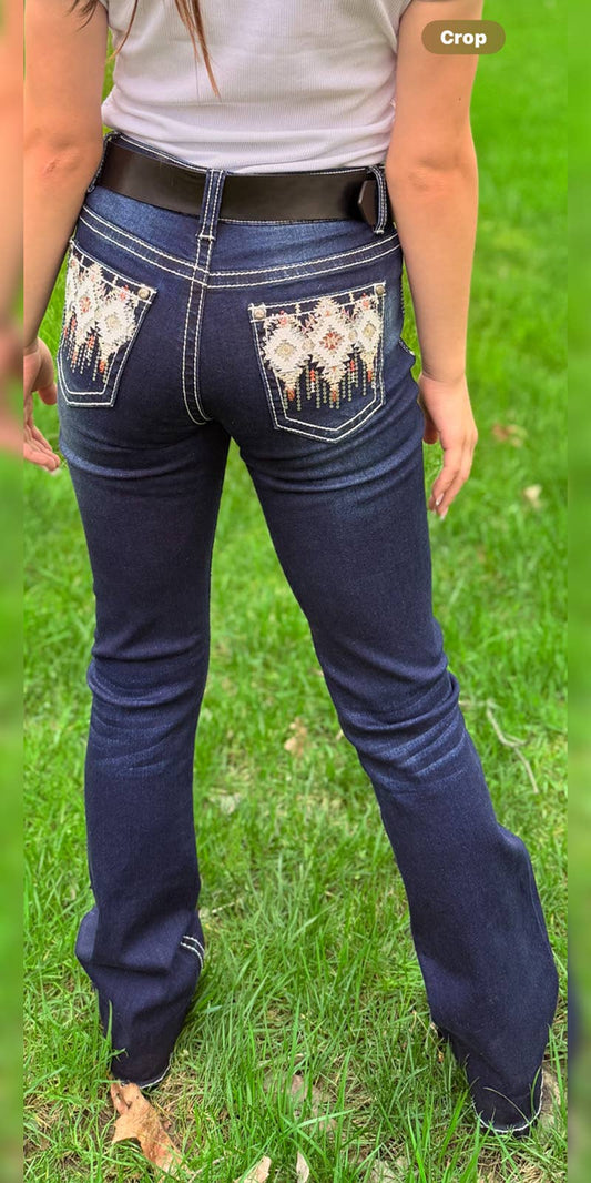 Girls' Western Bootcut Jeans Aztec Pocket