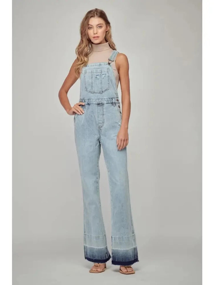 Ladies Flare Light Wash Overalls