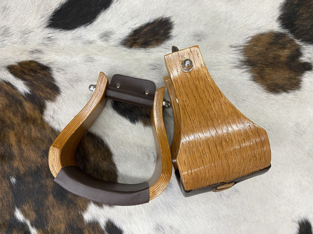 Showman Extra Wide Polished Ashwood wooden stirrups