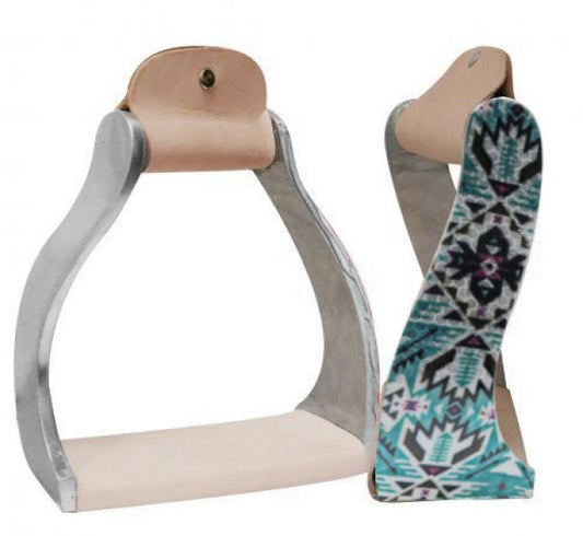 Lightweight TWISTED ANGLED ALUMINUM STIRRUPS w/ AZTEC DESIGN