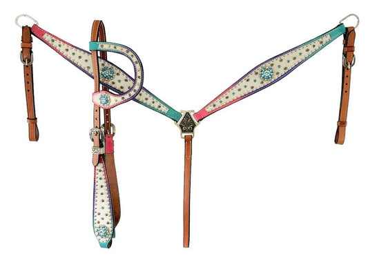Showman ® Cowhide inlay One Ear headstall and breast collar set