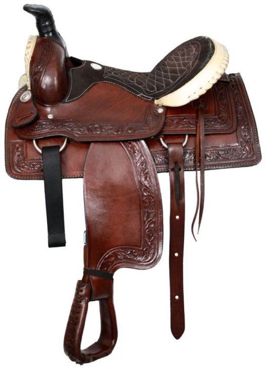 16" Buffalo Roper Style Saddle w/ Silver laced rawhide