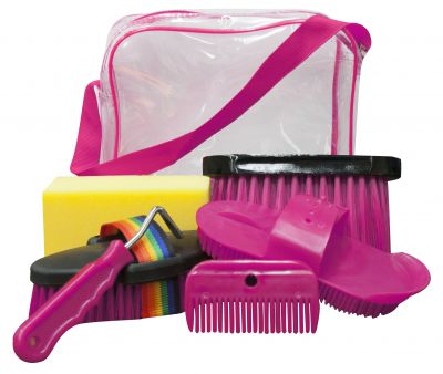 6 pc Showman Grooming Kit with Clear Bag Color Choice`