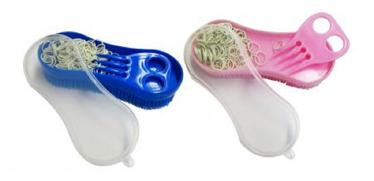 Stiff Bristle Curry Brush w/ Rubber bands & comb, Blue or Pink