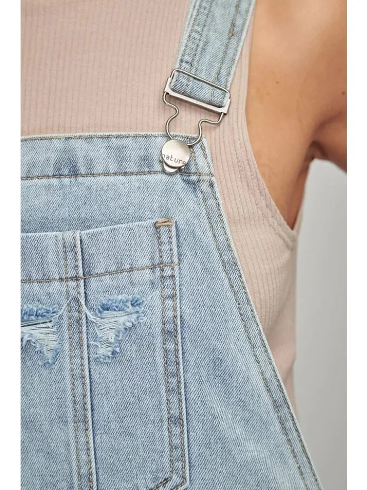 Ladies Flare Light Wash Overalls