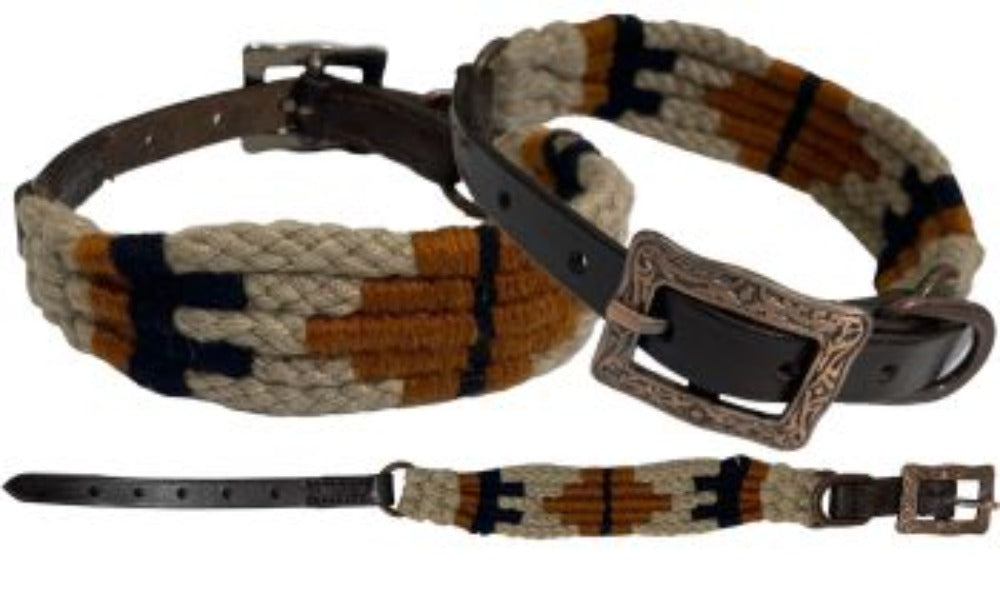 Corded Mohair & Leather Dog Collar