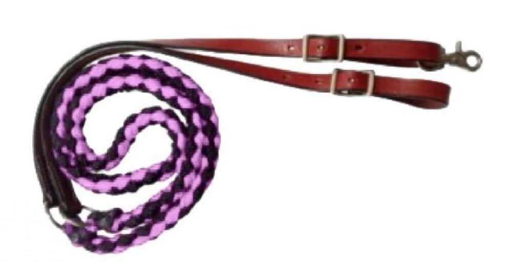 8' Nylon & Leather Barrel Roping Reins, Color choice